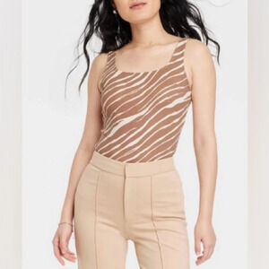 A NEW DAY rib knit zebra print square neckline tank top very soft NEW size XL